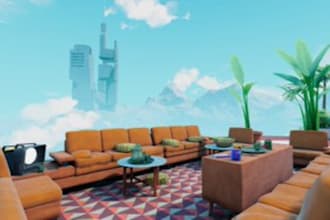 model stunning vrchat world, high quality metaverse world, virtual reality world