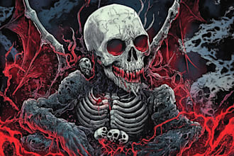 create dark art illustrations for a band or brand