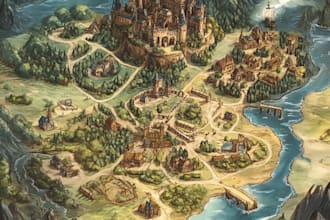 do fantasy map with parchment style for storybook
