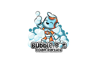 design bubble bot dancing robot making mounds foamy logo