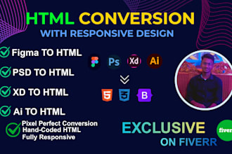 convert xd to html, figma to html, psd to html css responsive bootstrap5