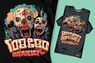 draw horror cartoon tshirt design in retro vintage style
