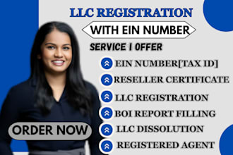 do US llc registration, boi report and sale tax permit, ein number with US bank