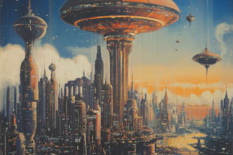 design sci fi , cyberpunk, fantasy science fiction city, game art illustration