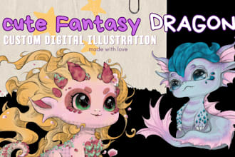 draw a cute fantasy dragon character in my magical art style