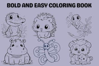 design bold and easy coloring book, coloring page for kids and adults for KDP