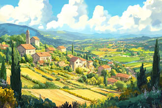 make a 2d concept art background and environment art