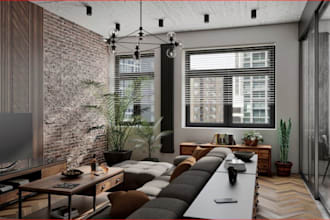 renovate 3d modern interior,loft apartment,living room,kitchen design,skp render