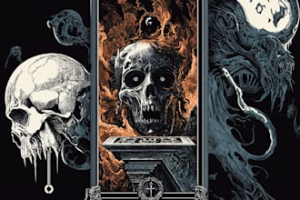 draw a detailed dark art illustration for tshirt, merch, album cover