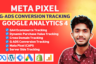 setup facebook pixel, google ads conversion, ga4 ecommerce server side tracking