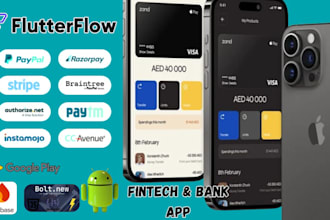 build flutterflow app cutom payment api fintech mobile app bnpl, crypto bank app