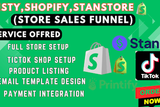 etsy stan store, etsy shop set up, shopify website, etsy digital products