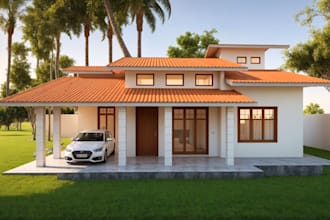 renew 3d modern porch exterior,cgi garden, elevation plan, lounge area, balcony
