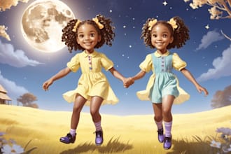 design 3d african american children story book, children book illustration