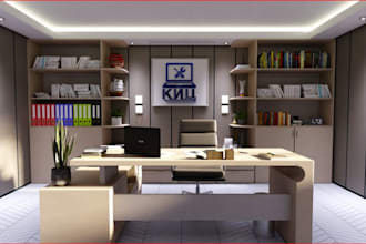 redesign 3d private office interior, furniture, reception, cgi desk walkthrough