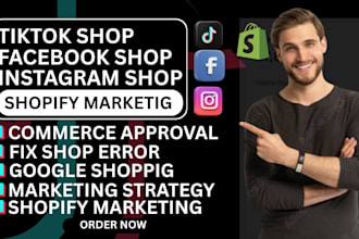 setup tiktok shop, facebook shop, instagram shop, shopify dropshipping marketing