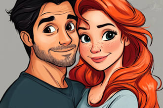 draw disney family couple cartoon portrait