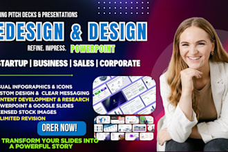 redesign, design powerpoint presentation ,investor pitch deck