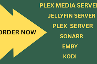 setup media server, emby, kodi, jellyfin, iptv, plex, auto sonarr, radarr, lidar
