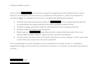 provide a CPA verification letter