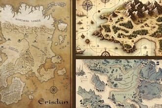 create fantasy map illustration cartography, dnd, tolkien rpg for game and novel