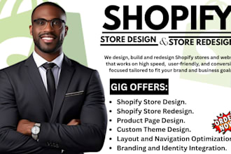 build shopify store design or redesign, dropshipping store, shopify website