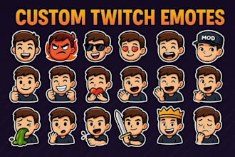 create custom twitch emotes, badges, sub badges, animated twitch overlay for you