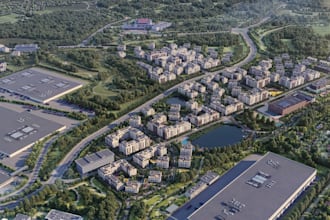 redesign 3d master plan, city map design, commercial, residential area, top view