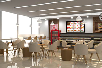 do 3d modelling, interior design, realistic 3ds, restaurant, cafe in cgi model