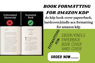 do kdp book cover papeerback, hardcover,kindle acx formatting for amazon kdp