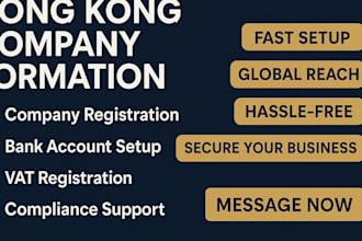 handle hong kong company formation, bank account setup, hong kong vat