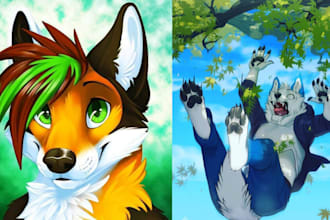 draw furry art, fursona, anthro and original character in colorful anime style