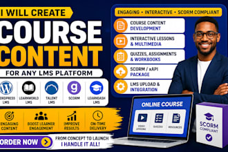 create course content for wordpress lms, learnworld, scorm, talentlms, learndash
