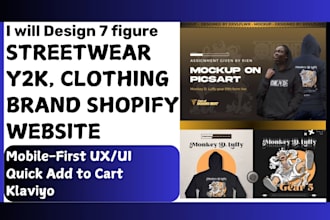 design 7 figure streetwear store y2k clothing brand pod shopify website