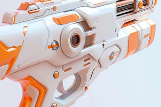 make a 3d weapon illustration for gaming