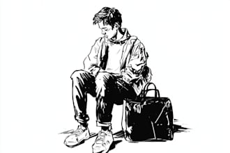 create black and white line art illustration