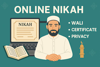 be your online nikah imam and help you in your nikah with witnesses, certificate