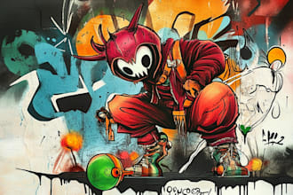 create a hand drawn graffiti and character design