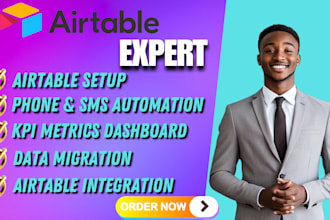 do airtable setup, phone and SMS automation, KPI dashboards and data migration