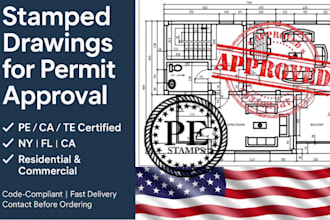 create architectural and structural drawings with pe, ca stamp for city permit