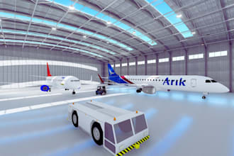 create 3d airport hanger, airport landscape, airport runway, using unreal engine