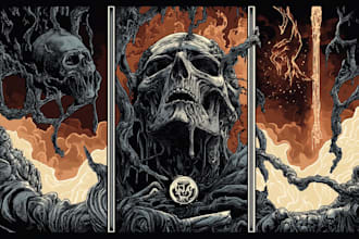 draw a detailed dark art illustration for tshirt, merch, album cover