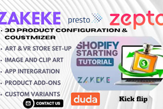 set up zakeke, customily teeinblue, kickflip 3d product pod personalization