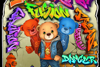 create graffiti illustration, album cover, merchandise, logo