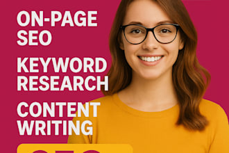 do on page and off page SEO, keyword research, and content optimization