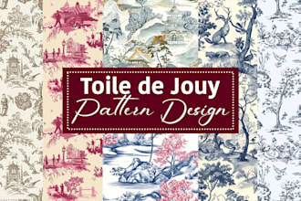 hand draw authentic toile de jouy seamless patterns for textiles and decor