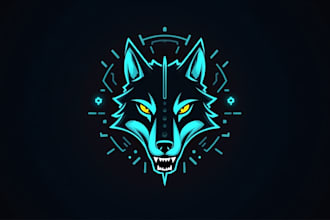 create beautiful robotic cyber wolf mascot logo design just in 12 hours