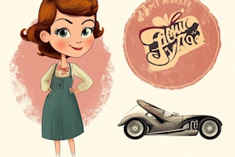 create retro vintage cartoon character illustration