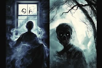 design book cover with illustration, horror fiction style