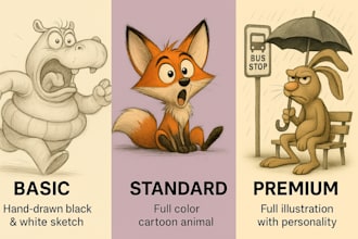 draw a grumpy quirky cartoon animal in my signature sketch style
